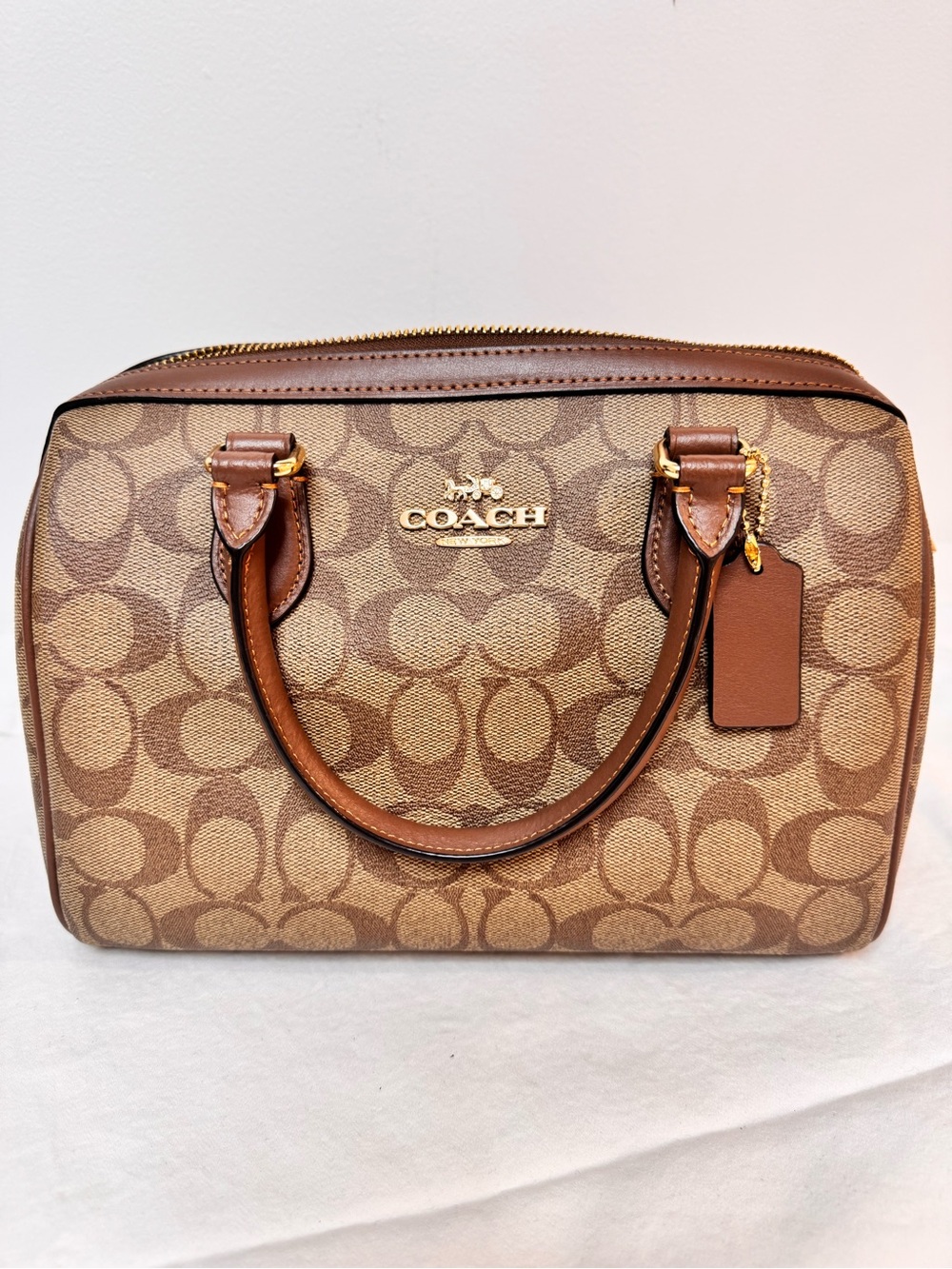 Coach Brown Signature Canvas Satchel with Leather Trim